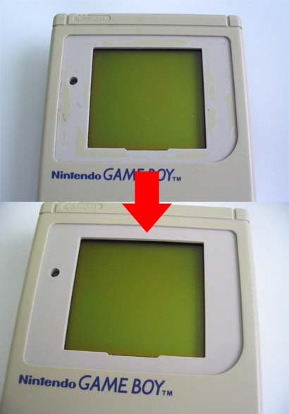 gameboy konsoli kehyksen puhdistus